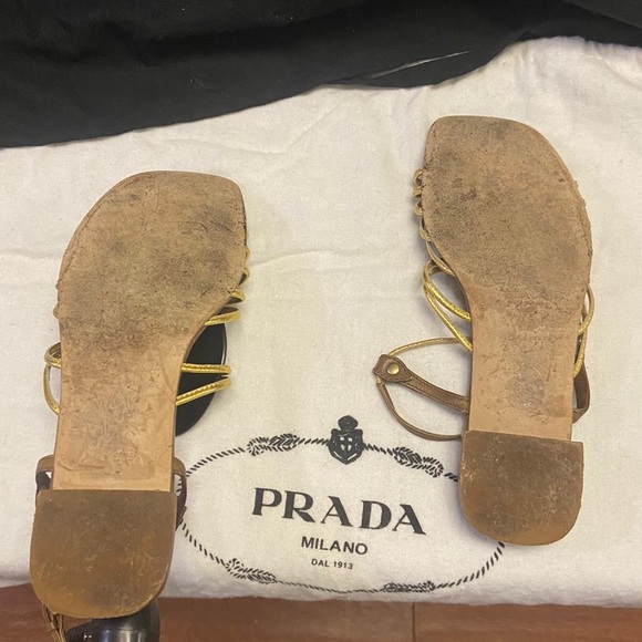 Prada Brown Sandals with Gold Straps - Picture 5 of 6